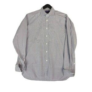 Ralph Lauren Purple Label Gingham Dress Shirt Size 15.5 Cotton French Cuff Italy